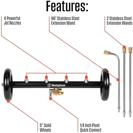 Westinghouse Universal 16" Pressure Washer Undercarriage Cleaner and Water Broom Attachment - 4400 PSI, 1/4" Connector - for Gas and Electric Pressure Washers