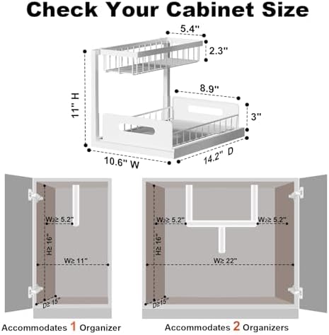 Under Sink Organizer, L-Shaped 2 Tier Pull Out Cabinet Organizer