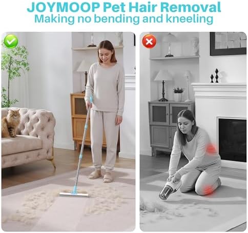 Carpet Rake for Pet Hair Removal, 63" Adjustable Long Handle Pet Hair Remover, Reusable Cat Dog Hair Carpet Rake with Metal and Silicone Scraper for Rug, Sofa, Cloth
