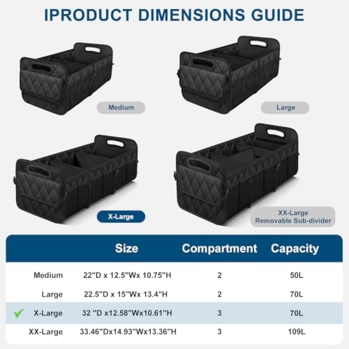 Trunk Organizer for SUV,Foldable & Sturdy Large Capacity Car Accessories for Women/Men,70L(XL-Black)