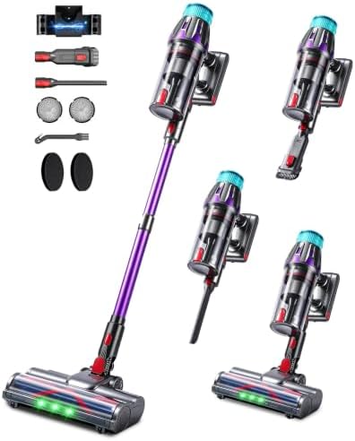Cordless Vacuum Cleaner,580W 55KPA 70Min Powerful Vacuum Cleaners for Home,Self-Standing Stick Vacuum Cordless Rechargeable/Anti-Tangle/LED Screen/1.8L Cup for Home Pet Hair/Carpet/Hardwood Floor