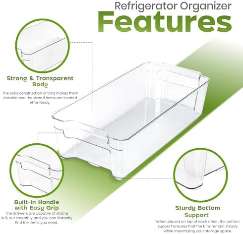 Plastic Stackable Storage Bins for Fridge, 8 Pack, Clear