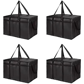 Bodaon 4-Pack Insulated Food Delivery Bag, XXX-Large Meal Grocery Tote Insulation Bag for Hot and cold Food, Commercial,