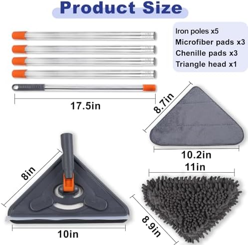 Wall Cleaner Mop, 79-Inch Handle, Baseboard Dust Mop Tool, 6 Pads