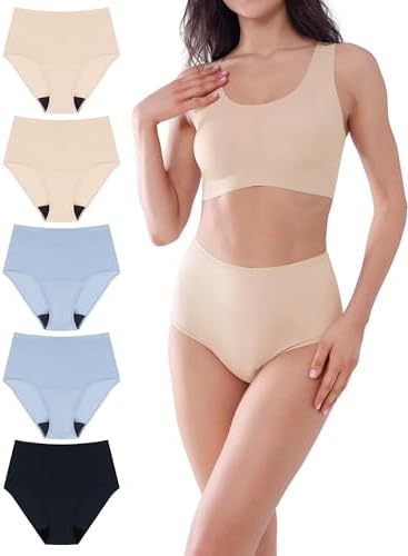 Washable Urine Absorbency Incontinence Underwear for Women Bladder Leak Proof Cotton Panties 60ML 5 Pack(Tricolor, Medium)