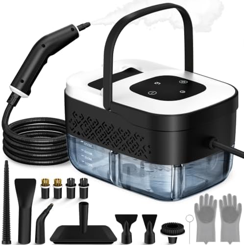 Steam Cleaner, Portable Steamer for Cleaning with 16pcs Accessories, 6-Level Adjustable and 15s Heat-Up, Handheld Steam Cleaner for Home, Tile, Dirt, Grout, Grease, Car Detailing, White