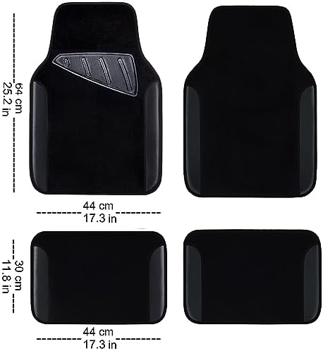 Waterproof Universal Fit Car Floor Mats, Faux Leather Car Carpet Mats, Black Car Mats with Anti-Slip Nibbs Backing & Driver Heel Pad Fit for SUV,Vans,sedans, Trucks,Set of 4pcs(All Black)