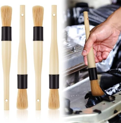4 Pack Parts Cleaning Brush Home and Auto Use,Boar Bristle