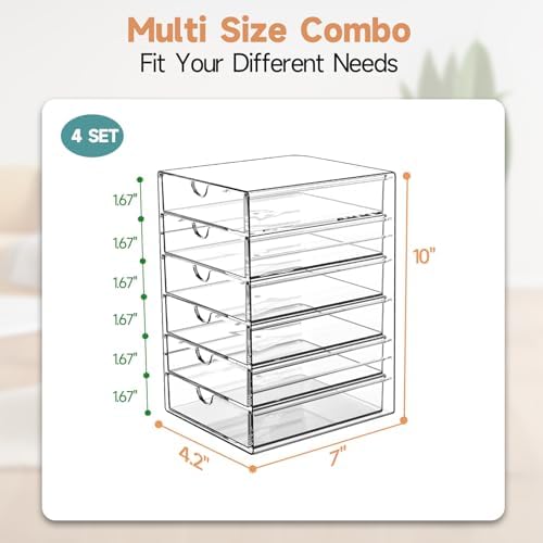 Acrylic Makeup Drawer Storage Organizer with 24 Drawers, 4 Set