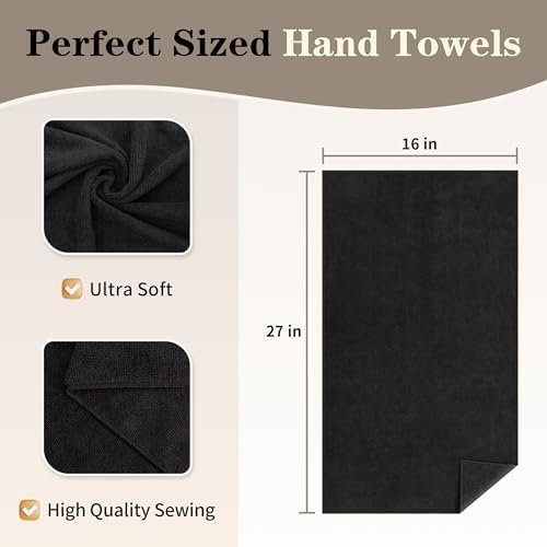 Salon Towels 12 Pack, Black Microfiber Hair Towels (16 x 27 in)