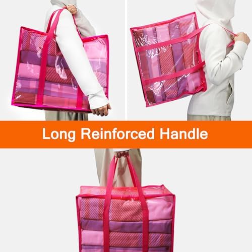 Pink 40L Clear Clothes Storage Bag with Zipper 3 Pack