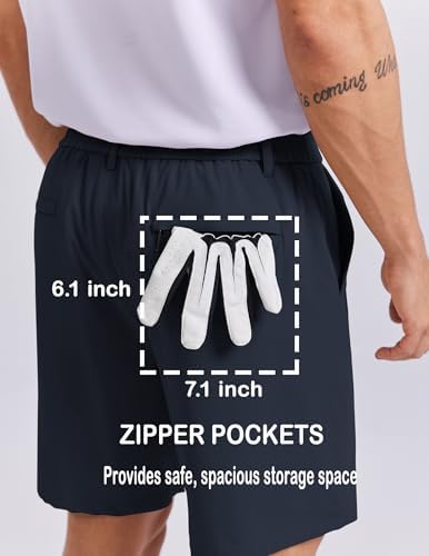 Men Casual Shorts 7" Stretch Quick Dry Golf Shorts with 4 Pockets