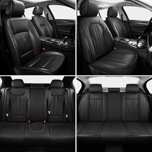 Car Seat Cover Full Set, Leather Car Seat Cover, Waterproof Seat Covers, Car Seat Cushion, Nappa Leather Seat Covers Car Seat Protector Universal Fit Most Cars Black