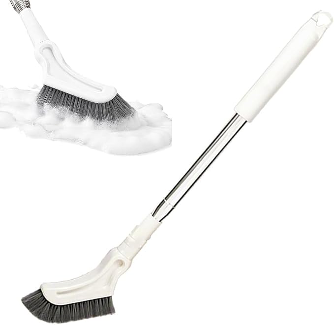 Multifunctional Extendable Long Handle Floor Scrub Brush, Curved Toilet Brush Head, 15.16"-45.28" Stainless Steel Handle, Detachable Bathroom Cleaning Brush (1pcs)