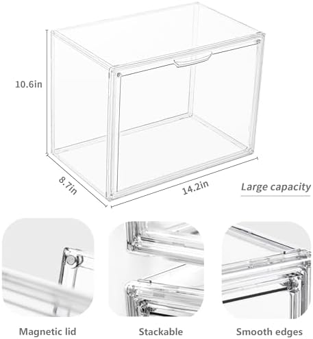 Clear Acrylic Display Case, Stackable Plastic Storage Bins, X-Large