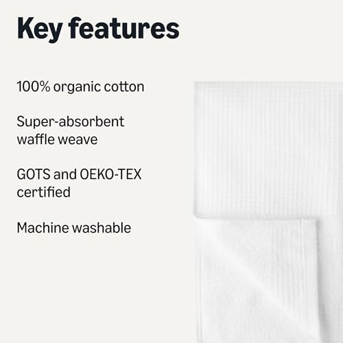 Organic Cotton Waffle Weave Kitchen Dish Towels, Ultra Absorbent, Quick Drying, Lint-Free, 15 x 25 inches, 6-Pack