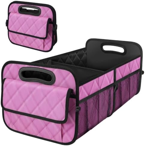 Car Trunk Organizer for SUV, Car Organizers and Storage with Reinforced Handles, Car Accessories for Women/Men 50L Waterproof Polyester Trunk Organizer(Medium,Pink)