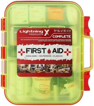 Lightning X Large 364pc OSHA ANSI Class B+ First Aid Kit, High Vis Fluorescent Hard Case, Dual-Layer Organized Emergency Medical Kit for Office, Jobsite & Home