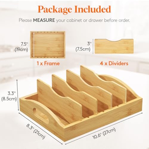Premium Bamboo Lid Organizers for Inside Cabinet with 5 Sections