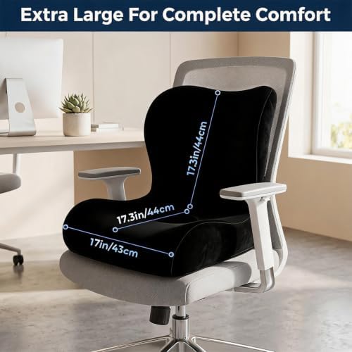 Ergonomic Seat Cushion & Lumbar Support Pillow for Office Chair, Memory Foam Office Chair Cushion for Tailbone Comfort, Car Seat Cushion for Long Sitting