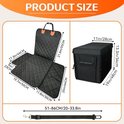 Dog Car Seat Extender with Seat Cover, Heavy Duty Back Seat Extender for Dogs up to 180lbs, Hard Bottom Car Organizer with Storage, Large Dog Travel Platform for SUV Truck