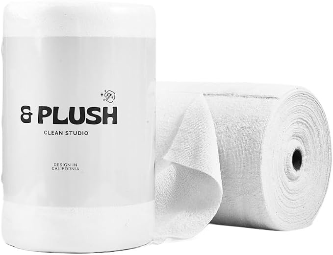 & PLUSH Microfiber Cleaning Cloth Roll - 100 Pack, Tear Away Microfiber Towels, 12" x 12", Reusable, Washable, Streak Fr