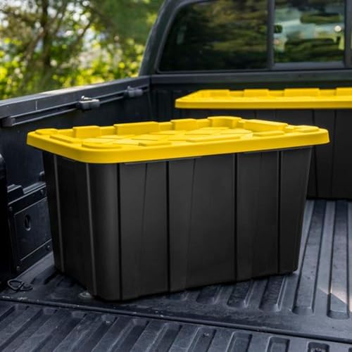 Industrial Storage Tote with Lids for Garage, 27 Gallon, 4-Pack
