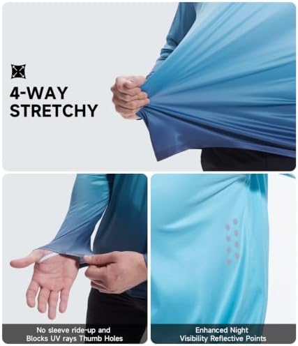Mens UPF 50+ Long Sleeve Sun Shirts Fishing Rash Guard Uv Protection Tops