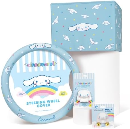 Sanrio Cinnamoroll Car Trunk Organizer, Steering Wheel Cover, Air Freshener & Refill – Cute, Collapsible, Heavy-Duty Storage & Car Accessories for Groceries, Tools, Travel – 12.5"L x 12.5"W x 9"H