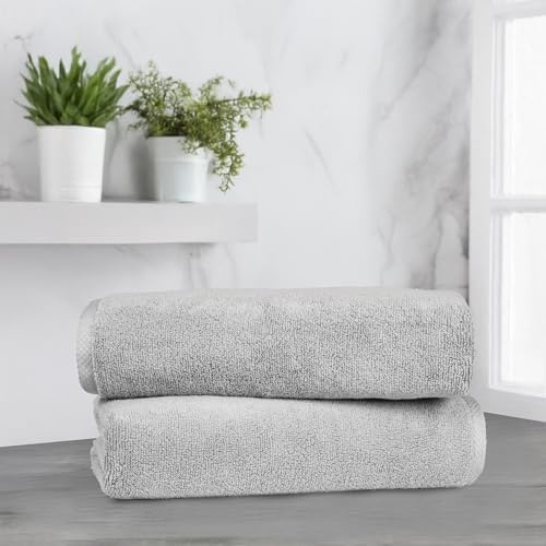 2 Piece Quick-Dry Oversize Bath Towel, 100% Cotton, 54" x 30", Platinum