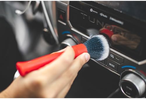 Synthetic Detailing Brush Set - Long & Short Brush - Ultra-Soft Interior Car Cleaning Brushes for, Screens, Emblems, & Tight Spaces - Red