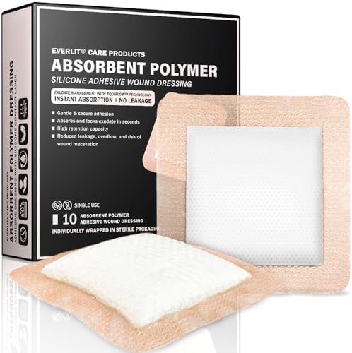 Super Absorbent Polymer Wound Dressing | Silicone Self-Adhesive Bandages with Ultrasorb Matrix for High Retention | 4" x 4" Sterile Adhesive Dressings Pack of 10