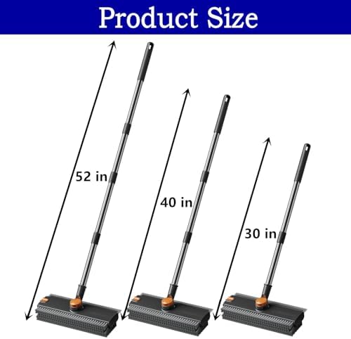 Floor Scrub Brush with Squeegee Long Handle 3 in 1 tub Brush 52'' 2026 Upgraded Multi-Functional Stiff Bristle Cleaning Scrub Brush Rotating Tile Brush for Cleaning Bathroom Patio, Pool, Garage