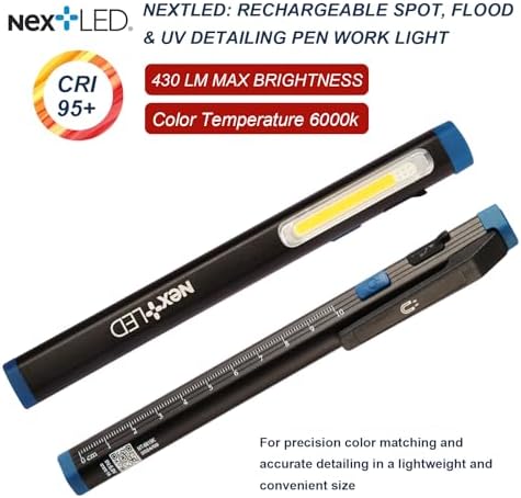 NT-6615K CRI 95 Auto Detailing Light, Rechargeable Pocket Flashlight, 430 Lumen, 6000K, Magnetic, Spot/Flood/365nm UV Light 3 in 1, for Paint Correction, Swirl Finder, Pro Paint Matching Tool