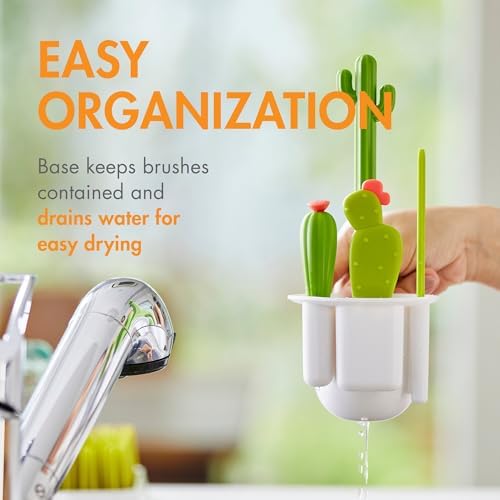 Cacti Bottle Cleaning Brush Set - Includes Bottle Brush, Nipple Brush, Detail Brush, and Straw Brush - Baby Bottle Brush Set for Bottle Drying Rack - Baby Essentials - 4 Count