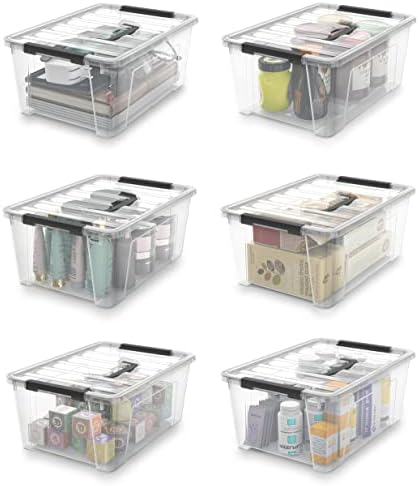 Clear Storage Latch Bins, 6-Pack Storage Organizer Box with Handle and Lids, 5-Litre