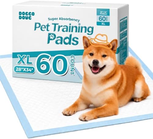 Puppy Pads 60 Count 28"x34" XL Pee Pads for Dogs with Adhesive Tabs