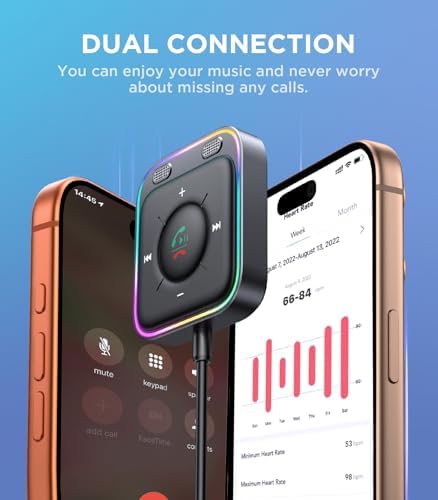 Bluetooth 6.0 AUX Car Adapter, Dual Mics Noise Cancellation