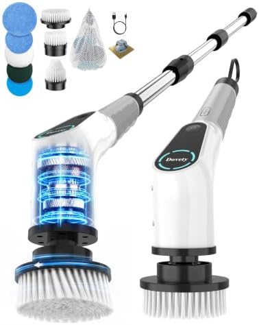 Electric Spin Scrubber, Extendable Handle, 8 Brush Heads-WH