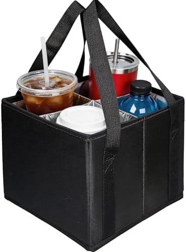 Reusable Drink Carrier with Adjustable Dividers, 4 Cups