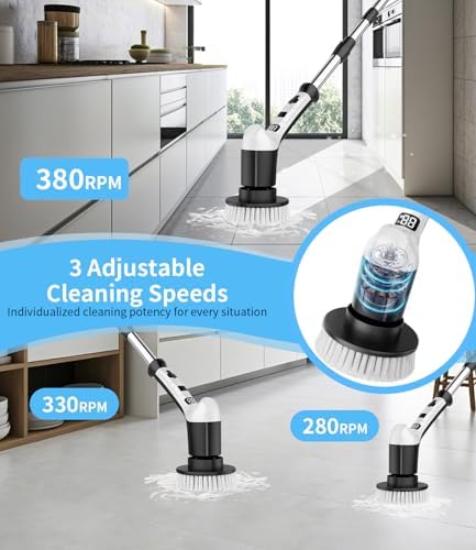 Electric Spin Scrubber, Cordless Power Shower Cleaning Brush for Bathroom