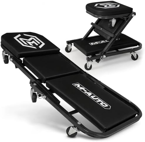 Foldable Z Creeper 2-in-1 Rolling Folding Car Creeper & Seat, 36" Adjustable Roller Garage Chair Lay Down or Sit, 330LBS Capacity Under Car Roller Creeper with 6 Swivel Casters, Black