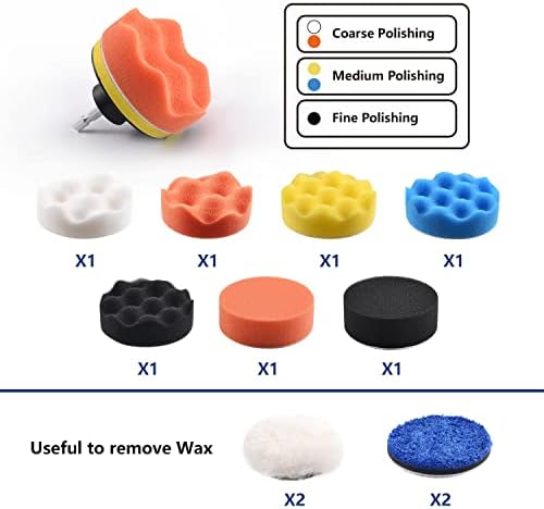 120Pack 3 Inch Polishing Pad for Drill Sanding Attachment Variety Kit with 5/16" and 1/4" Shanks for Car Buffer Polisher Waxing Sealing Glaze, Sanding Pads Includes 80-3000 Grit