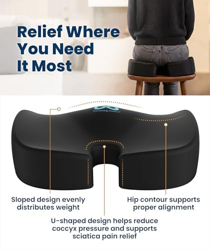 Doctor Recommended Memory Foam Seat Cushion for Office Chairs & Car - Ergonomic Office Desk Accessories - Cushions for Tailbone Pain Relief, Sciatica (Black, X-Large)