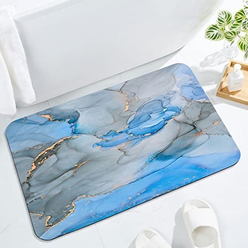 Blue Grey Bath Mat Rug,for in Front of Bathtub Shower,20x32