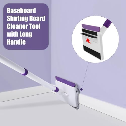 Baseboard Cleaner Tool with Handle, 60" Extendable Long Handle Baseboard Cleaner with 5 Reusable Pads for Baseboards Cleaning, Ceiling, Wall, Floor, Bathroom Kitchen
