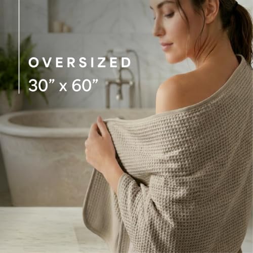 Aura Waffle Bath Towels, 4 Pack, 30" x 60", Beige