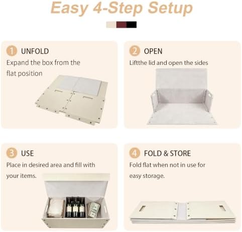 Car Trunk Organizer Extra Large Collapsible PU Leather Storage Box (Beige)