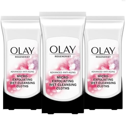 Makeup Remover Wipes, Regenerist Micro-Exfoliating Wet Cleansing Cloths, Facial Cleanser for Women - Exfoliates, Refreshes, Smooths Texture, Travel Approved, 30 ct - 3 Pack