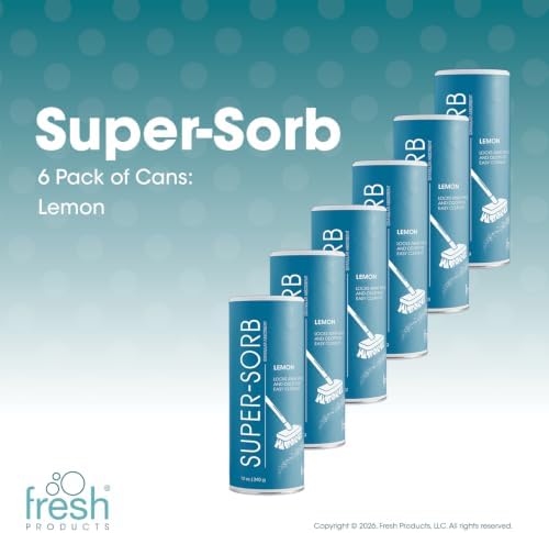 Super Sorb Heavy Duty Absorbent Deodorizer Spill Solution Versatile Powerful Eliminates Odors Absorbs Spills Soaks Up Vomit 12oz can 6 pack Lemon